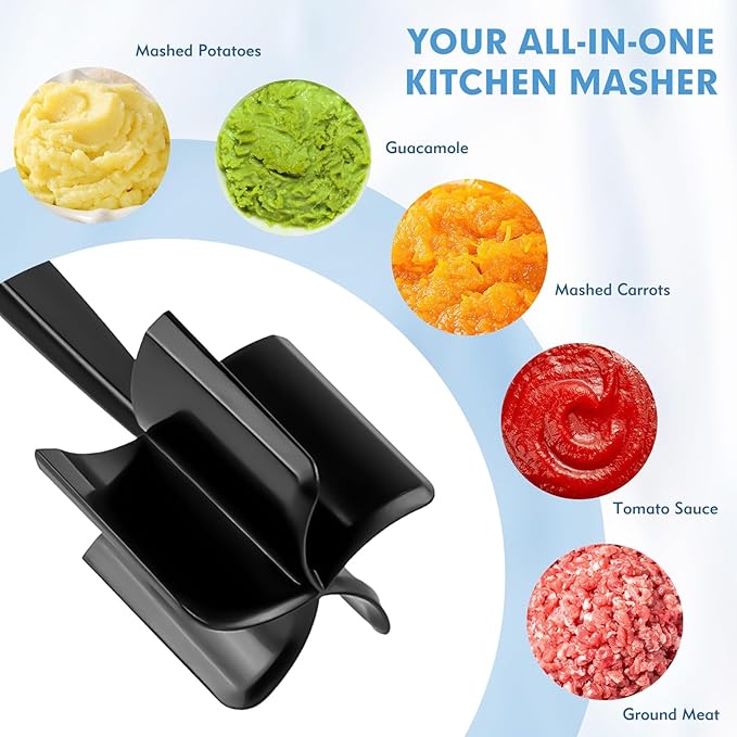 Ground Beef Chopper Tool, 2-Pack Heat-Resistant Meat Chopper for Ground Beef with 5 Curved Blades, Non-Scratch Meat Masher Ground Beef for Hamburger & Potatoes (Black)