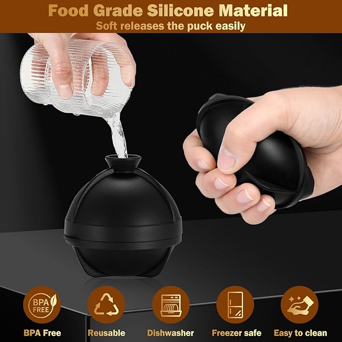 6 Pack 3D Sphere Ice Molds 2.5 Inch Large Silicone Round Ice Cube Molds Novelty Ice Ball Molds Gifts Stuff for Cocktails, Bourbon, Brandy, Whiskey Christmas Gifts (6, Round)