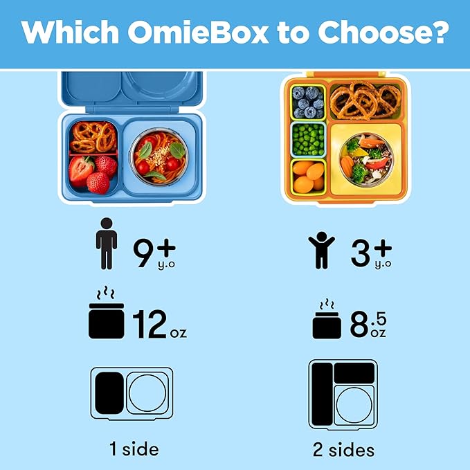 Omie OmieBox UP bento Box for Kids | Insulated Lunch Box | Leak Proof Vacuum Insulated Thermal Food jar | Cooler ice Pack | 2 Compartments (Cosmic Blue)