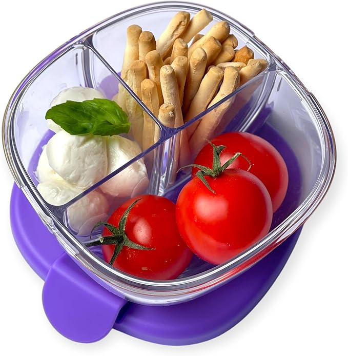 Yumbox Snack Bowl, Leakproof 3 Compartments, Removable Lid, Microwave, Dishwasher Safe, Kids Snacks, Granola Bowl, Snacks for school, work, travel (Hazy Purple)