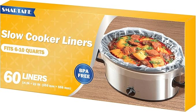 SMARTAKE Slow Cooker Liners, Extra Large Size 14"x 22" Disposable Cooking Bags, Fit 6QT to 10QT for Slow Cooker, Cooking Trays, Suitable for Oval & Round Pots, 60 Liners