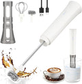 Milk Frother Wand for Coffee, Silent Coffee Foamer Drink Mixer,Handheld Frother Rechargeable Electric Whisk with 2 Heads 3 Speeds for Latte, Cappuccino, Hot Chocolate, Egg(Home and Travel Set White)