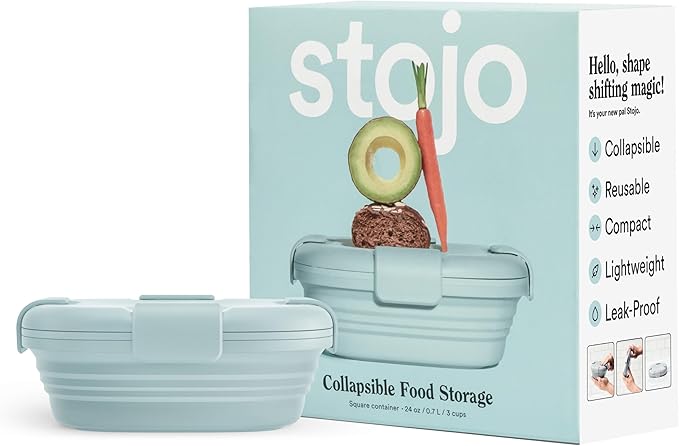 STOJO Collapsible Sandwich Box – 24oz, Reusable Food Storage Container, Silicone Bowl for Hot/Cold Food – Meal Prep, Lunch, Camping, Hiking – Dishwasher Safe (Set of 1, Aquamarine)
