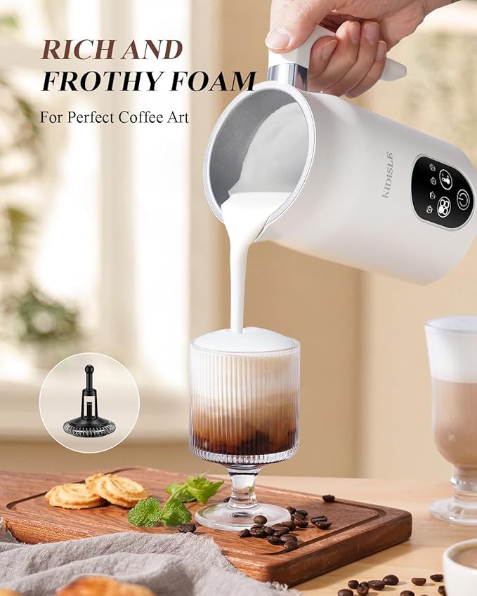 Milk Frother and Steamer 4 in 1, Milk Steamer with Auto Temperature Control, Warm & Cold Foam Maker, Hot Chocolate Maker, Frother for Coffee, Latte, Cappuccino, White