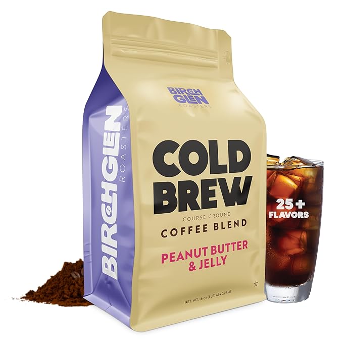 Birch Glen Roasters Cold Brew Coffee | Flavored Coarse Ground Coffee | Artisanal Roasting | 100% Arabica |1 LB | Peanut Butter & Jelly