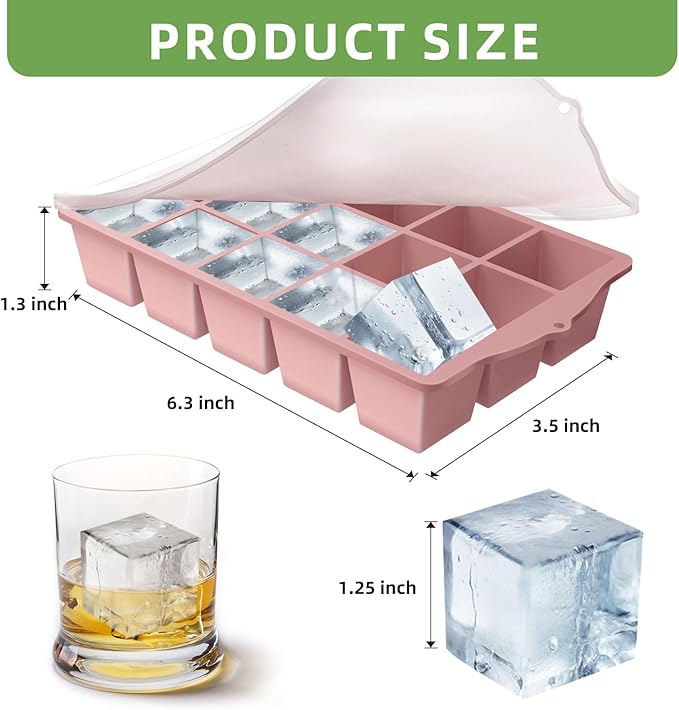 FANYITY Silicone Ice Cube Trays 2-Pack with Locks lids,Easy Release Ice Molds for Freezer,Perfect for Cocktails, Whiskey, Coffee