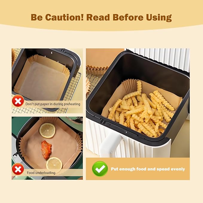 200 Pcs 8" Air Fryer Liner Square Baking Parchment Paper Airfryer Liners,Unbleached Disposable Non-stick & Non-Leak & Non-Washing Air Fryer Paper Liner for 5-8 QT Air Fryer Basket