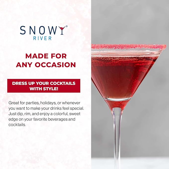 Snowy River Red, Cocktail & Margarita Sugar Rimmer - Vibrant Color Glass Rimming Sugar with Medium Crystal Texture - 8oz