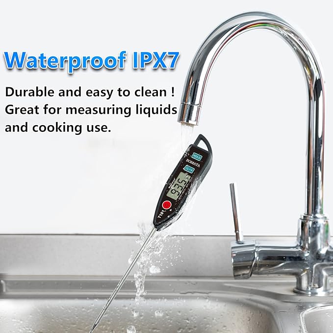 BOMATA Digital Water Thermometer for Water, Liquid, Candle and Cooking. Instant Read Food Thermometer Waterproof IPX7 with Long Probe for Cooking, Meat, BBQ! T101 (Black Color)…