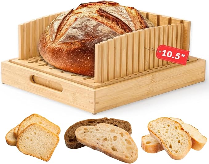 Slicer for Homemade Loaves – Adjustable Bamboo Bread Cutter, Wide Sourdough Slicing Guide, Gift for Home Bakers