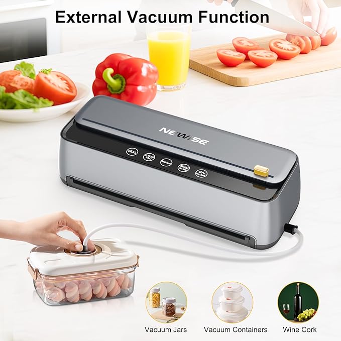 Automatic Vacuum Sealer Machine, 85Kpa Powerful Suction for Dry and Moist Food Preservation, External Hose & Bag Cutter, Leakproof Seal, Self-Cleaning Mode