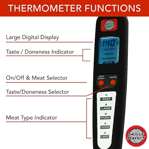 Digital Meat Thermometer Fork for Grilling and Barbecue Fast Read Electronic Probes with Ready Alarm Quick Accurate BBQ Temperature for Steak Chicken Hot Grilled Food