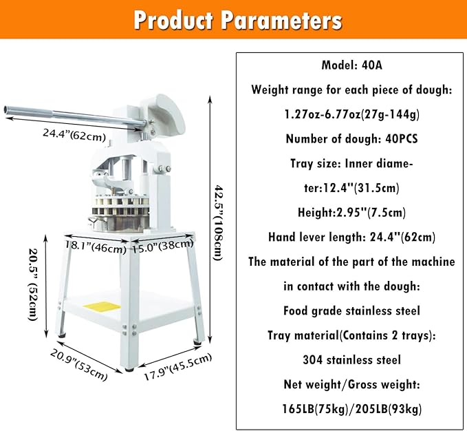 INTSUPERMAI Dough Divider Machine 40 Pcs Manual Dough Divider Rounder Machine Hydraulic Commercial Dough Cutter Bread Maker Lump Spacer Bakery