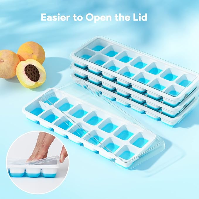 Ice Cube Trays 4 Pack, Airabc Silicone Ice Cube Trays with Removable Lid, Easy-Release Flexible 14-cube Ice Trays, LFGB Certified and BPA Free, Stackable Ice Trays with Covers for Cocktail, Freezer