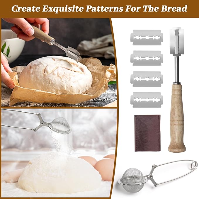 Windspeed Sourdough Bread Baking Supplies Kit of 15, Sourdough Starter Kit Include 10 and 8 Inch Bread Proofing Basket Dough Scraper Dough Starter Jar Linen Bag dough Whisk and Others
