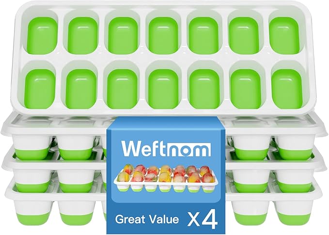 Ice Cube Tray, Ice Cube Trays for Freezer 4 Pack with Lids, Ice Tray Easy-Release, Ice Trays for Freezer Stackable, Silicone Ice Cube Tray for Drinks, Coffee - BPA-Free and Odor-Free