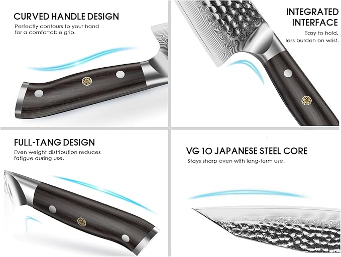 BRODARK Japanese Chef Knife, Damascus Chef Knife 8 inch with Japanese VG-10 Steel Core, Ultra-Sharp Professional Kitchen Knife, Handcrafted with Ebony Wood Handle, Holiday Gifts