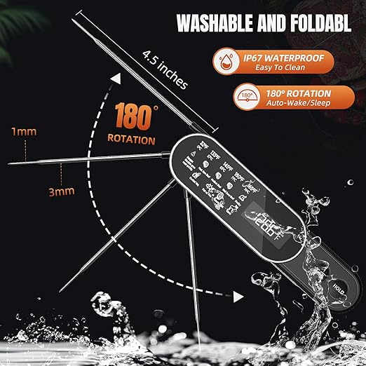 Instant Read Meat Thermometer - Rechargeable Wireless Food Thermometer, Digital Meat Thermometer for BBQ Grill, Oven, Smoker, Air Fryer
