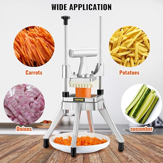 VEVOR Commercial Vegetable Fruit Chopper 3/8″ Blade Heavy Duty Professional Food Dicer Kattex French Fry Cutter Onion Slicer Stainless Steel for Peppers Potato Mushroom, Sliver