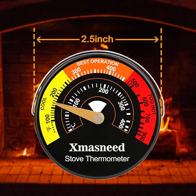 Wood Stove Magnetic Thermometer, Oven Temperature, Top Stove Thermometer for Wood Stoves, Gas, Pellet, Overheat Safety