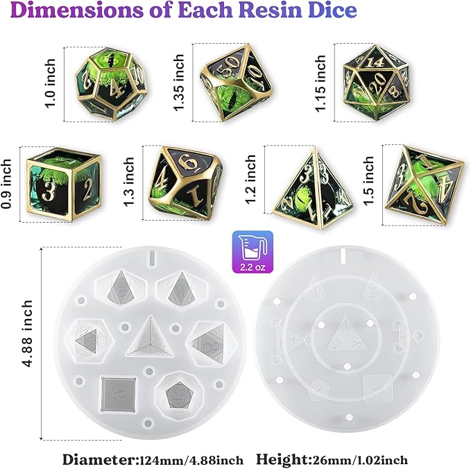 LET'S RESIN Upgraded Large DND Silicone Molds for Resin with 7 Cavities, Polyhedral Stereoscopic Game Epoxy Resin Molds for DIY Dice Making, Table Board Game