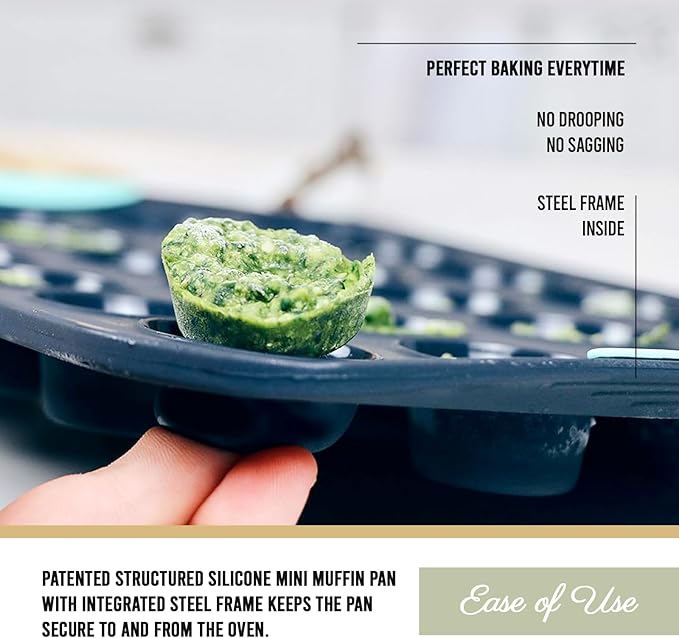 Trudeau 24-Cup Silicone Muffin Pan – Hybrid Non-Stick Bakeware with Steel Frame, Flexible Silicone with Hard Lining to Hold Shape, BPA-Free, Dishwasher Safe, Heat Safe to 428°F, Grey/Mint