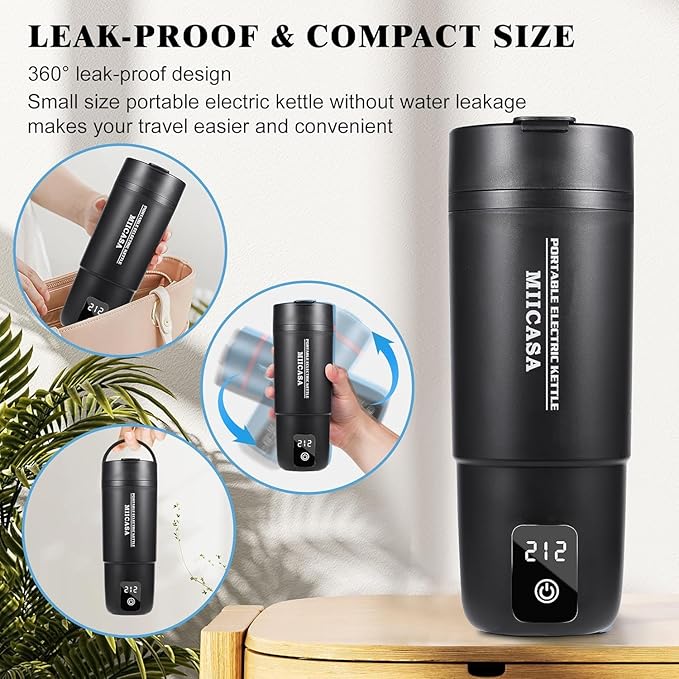 Travel Kettle,Miicasa Portable Electric Kettle,Smart Small Water Boiler for Tea & Coffee,6 Temperature Control,Auto Shut Off & Boil Dry Protection,17oz