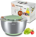 5.3Qt Stainless Steel Salad Spinner with Stop Button, Vegetable Dryer Spinner, Salad Spinner Stainless Steel with Drain, Non-Slip Base, Dishwasher Safe