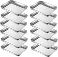Extra Small Serving Tray in Bulk Stainless Steel 304 Little Tiny Baking Sheet Pans 9.3 x 6.9 x1.1Inch (Diagonal 10.63) Dishwasher Safe No Rust Reheat Food for 1~2 Person 12 Pack