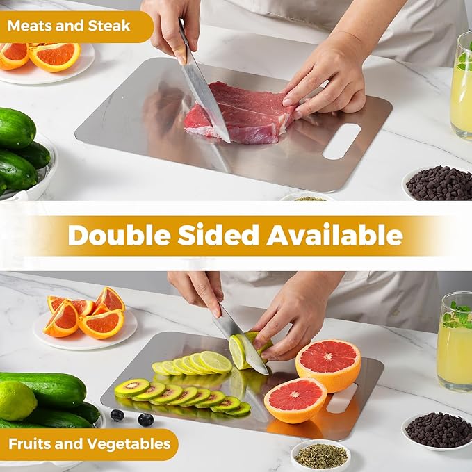 Tavano Titanium Cutting Board,100% Pure Titanium Cutting Boards for Kitchen,Double-side Available Cutting Board for Vegetables,Meat,Fruits,Easy to Store and Clean(S+M+L)