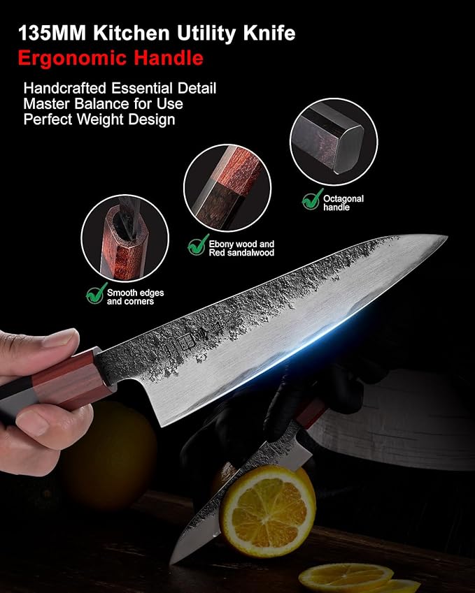 Paring Knife 5.3 inch Japanese Petty Knives, AUS-8 Alloy Steel Kitchen Utility Knife with Red Sandalwood and Eboy Wood Handle, Fruit Peeling Knife with Premium Box (WA Series)