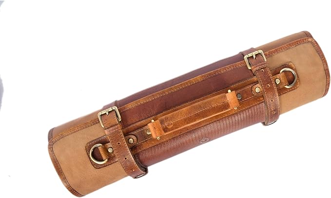 Leather Knife Roll Storage Bag, Elastic and Expandable 10 Pockets, Adjustable/Detachable Shoulder Strap, Travel-Friendly Chef Knife Case (Peanut, Canvas)