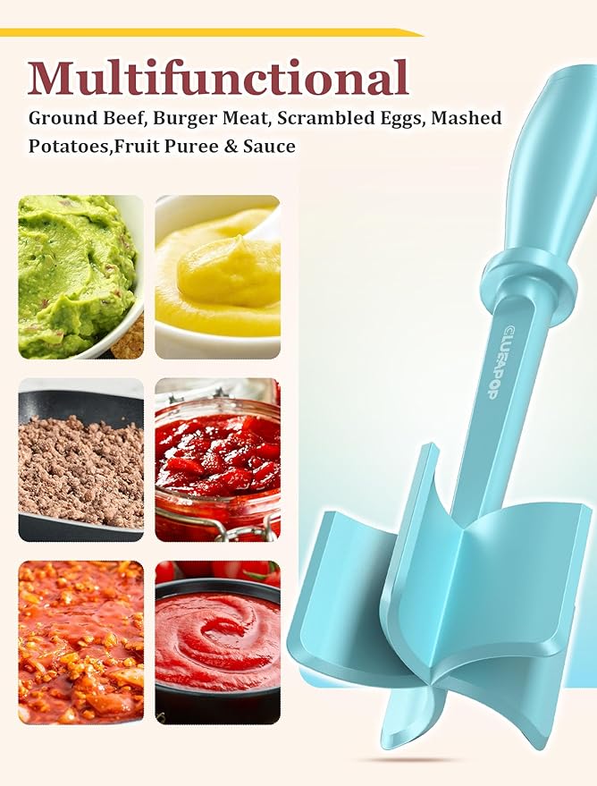 Meat Chopper, Hamburger Chopper, CLUEAPOP Potato Masher-Professional Multifunctional Heat Resistant Nylon Ground Beef Smasher Kitchen Tools And Gadgets, Safe For Non-Stick Cookware