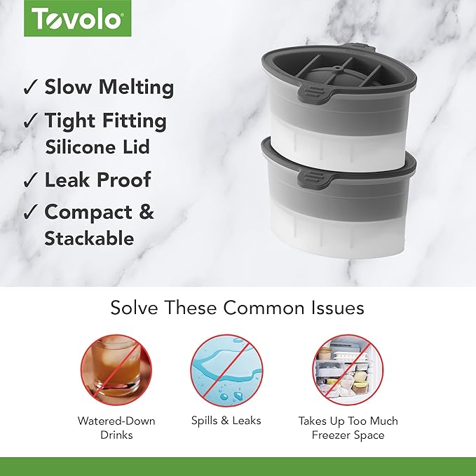 Tovolo Craft Ice Molds – Large Football Ice Spheres for Sports Fans - Whiskey, Bourbon, Cocktails, Gifts & More – 2 Pack Slow Melting, Stackable, BPA-Free Silicone Leak-Proof Lids, Dishwasher-Safe