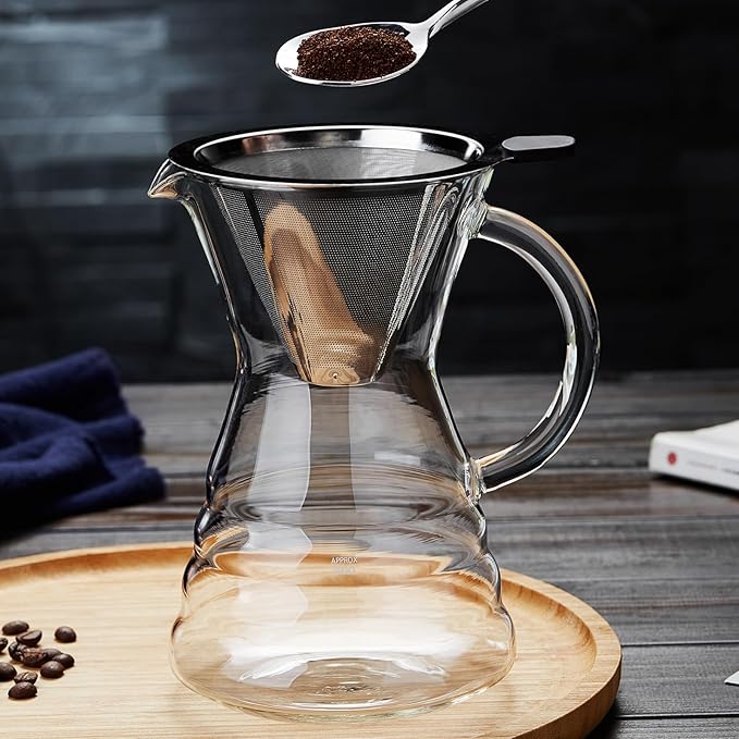 Unbreakable - Pour Over Coffee Maker with Permanent Stainless Filter 27 fl oz, Thickened Heat-Resistant Borosilicate Glass Dripper Coffee Brewer, Stovetop Safe