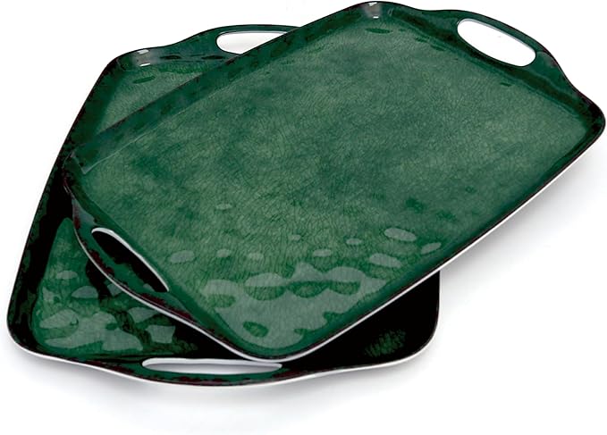 TP Serving Trays with Handles, 17 x 12 Inch Melamine Serving Platters for Food, Meat, Set of 2 Rectangular Trays for Eating, Retro Green