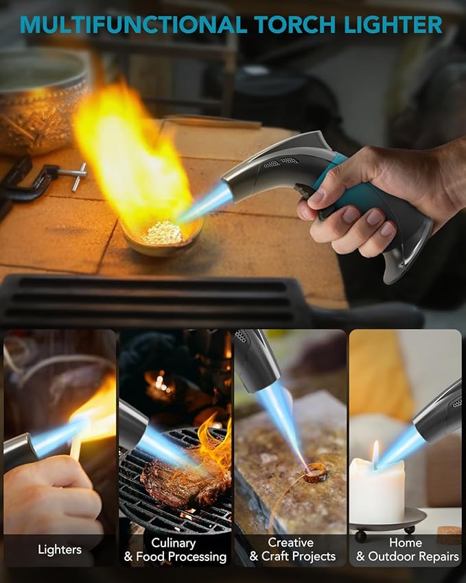 Cooking Torch Lighter with 100ml Butane Refill - Refillable Torch with Flame Lock, Adjustable Flame Mini Blow Torch Set for Cooking, Baking, Creme Brulee, Soldering