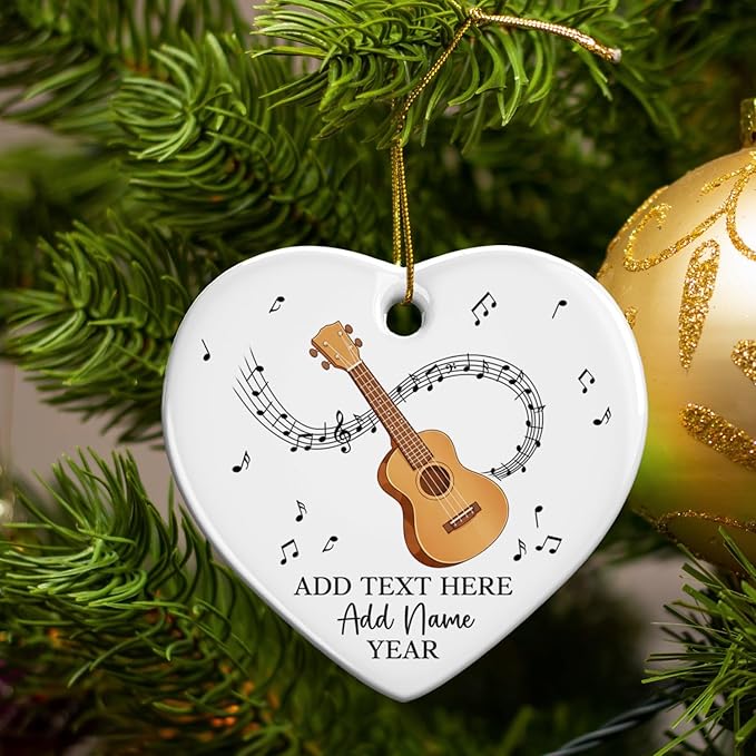 Personalized Ukulele Ceramic Ornament with Text Name Year, Customized Ukulele Instrument Christmas Ornament 2025, Musical Instrument Christmas Tree Ornaments, Gift for Men Women Music Lover