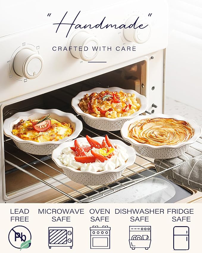 getstar Ceramic Mini Pie Pan Set of 6, Small Pie Dish for Baking, Non-Stick, Oven & Dishwasher Safe, Quiche Baking Dish, Pie Plate, Deep Dish Pie Pan (Dots)