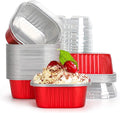EUSOAR Disposable Ramekins with lids, 10oz 50pcs Square Baking Cups with Lids, 300ml Muffin Liners Snacks Desserts Flan, Pie Ramekin, Recyclable Catering Gathering Wedding Party Favor Baking Cups-Red