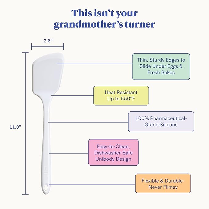GIR: Get It Right Silicone Kitchen Spatula Turner - Non-Toxic Cooking Utensils for Nonstick Cookware, Cooking and Baking, Ultimate - 13IN - Studio White