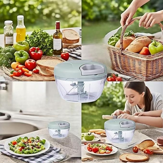 Manual Food Processor Vegetable Chopper,‌ Portable Hand Pull String Garlic Mincer Onion Cutter for Veggies, Suitable for Vegetables, Ginger, Garlic, Fruits, Onion, Potato, Salad (Green 500 ml)
