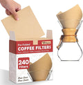 Pre-Folded Unbleached Cone Coffee Filters – Premium Canadian-Imported Thick Paper, Compatible with CHEMEX Pour-Over Coffee Makers (240)