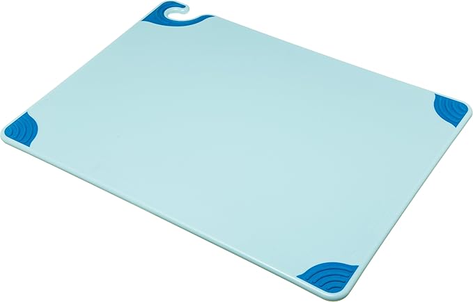 San Jamar Saf-T-Grip Plastic Cutting Board with Safety Hook, 18" x 24" x 0.5", Blue