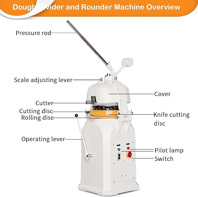 INTSUPERMAI 26 PCS Dough Divider Rounder Machine Semi-Automatic Electric Commercial Dough Splitting Ball Machine Burger Dough Cutter Rounder Machine 50-150g 110V