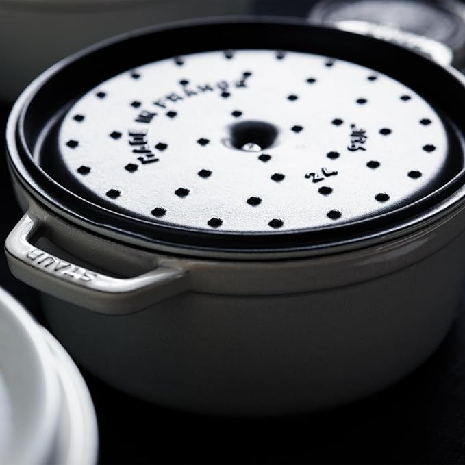 Staub Cast Iron 4-qt Round Cocotte - White Truffle, Made in France