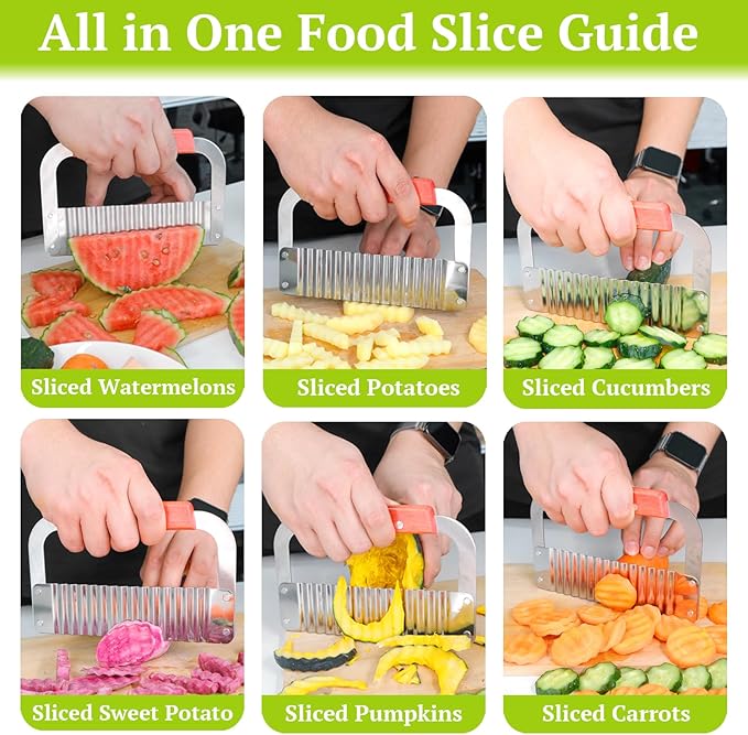 Suuker Crinkle Cutter, Extra-Large Potato Slicer Wavy Chopper, Stainless Steel French Fry Cutter Wavy Crinkle Cutting Chopping Tools with Wooden Handle for Carrot Veggies