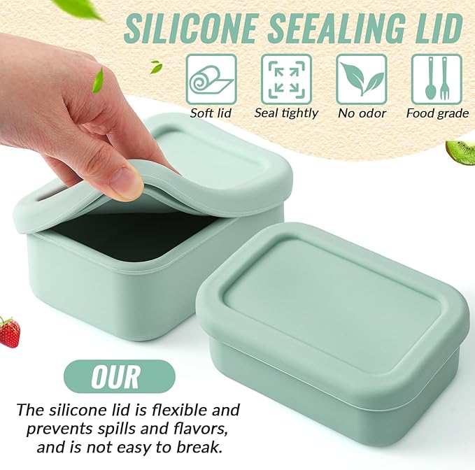 6 Packs 2 Cup Silicone Soup Freezer Molds with Lid Silicone Soup Freezer Trays Rectangle Reusable Food Preserving Tray Freezing Sauces Stews(Sage Green, Beige)