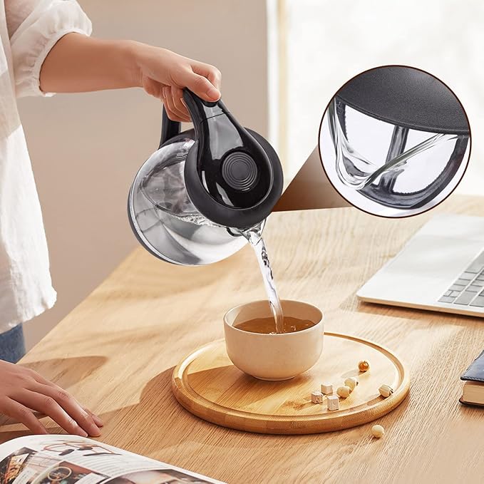 Aigostar Electric Kettle, 1500W Cordless Electric Tea and Hot Water Kettle with Filter, LED Illuminated, High Borosilicate Glass, No BPA, Auto Shutoff, Boil-Dry Protection, 360° Base, 1.7 Liter