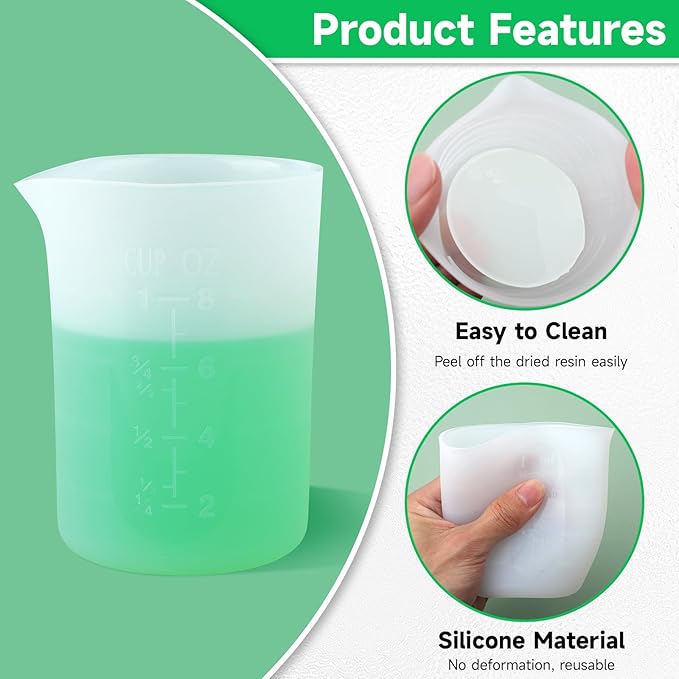 Gartful 250ml Large Silicone Measuring Cups, 8OZ Reusable Squeeze and Pour Resin Cups for Epoxy, Casting Molds, Slime, Craft Art Projects, Cup Making, Waxing, 6 Packs